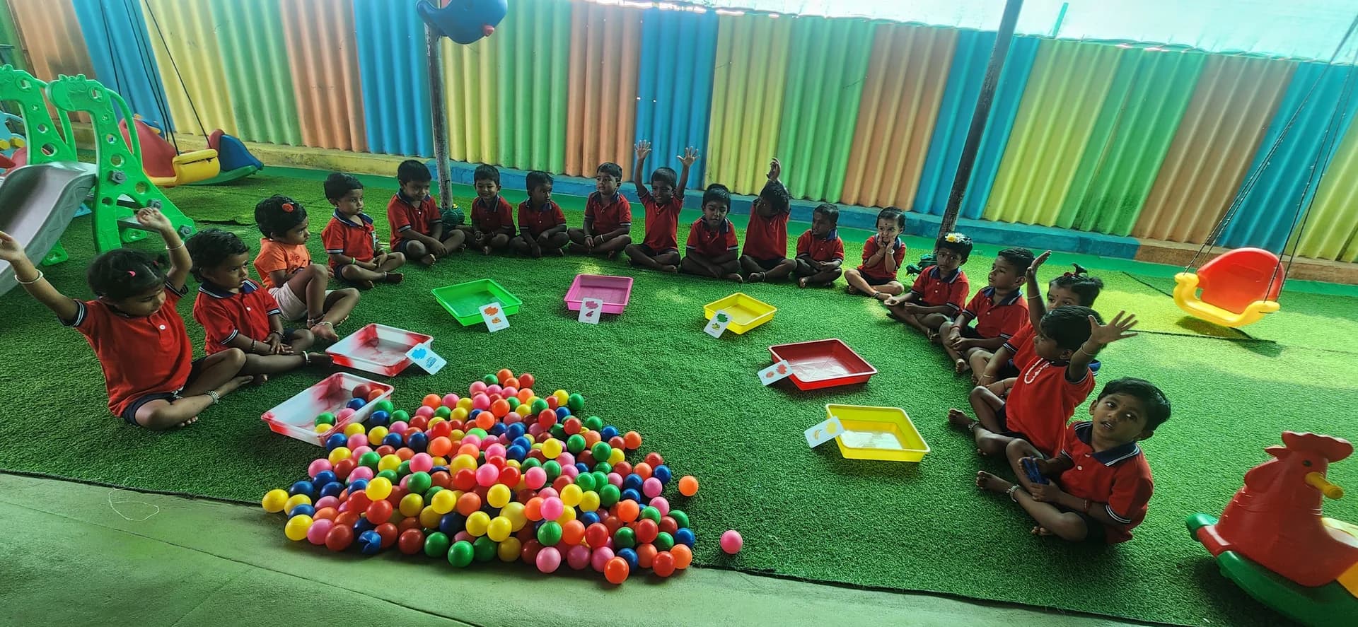 Sensory Ball Sorting & Color Trays - Dhivith Edu Care Montessori School Kinathukadavu Coimbatore